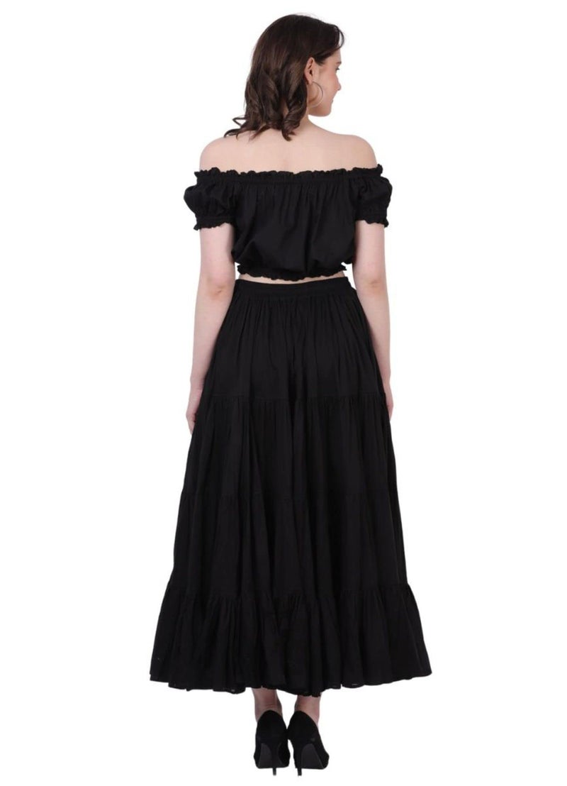 Wevez 12 Yards Long Black Skirt for Women American Belly Dance 4 Tiered Black Cotton Skirts - Image 4
